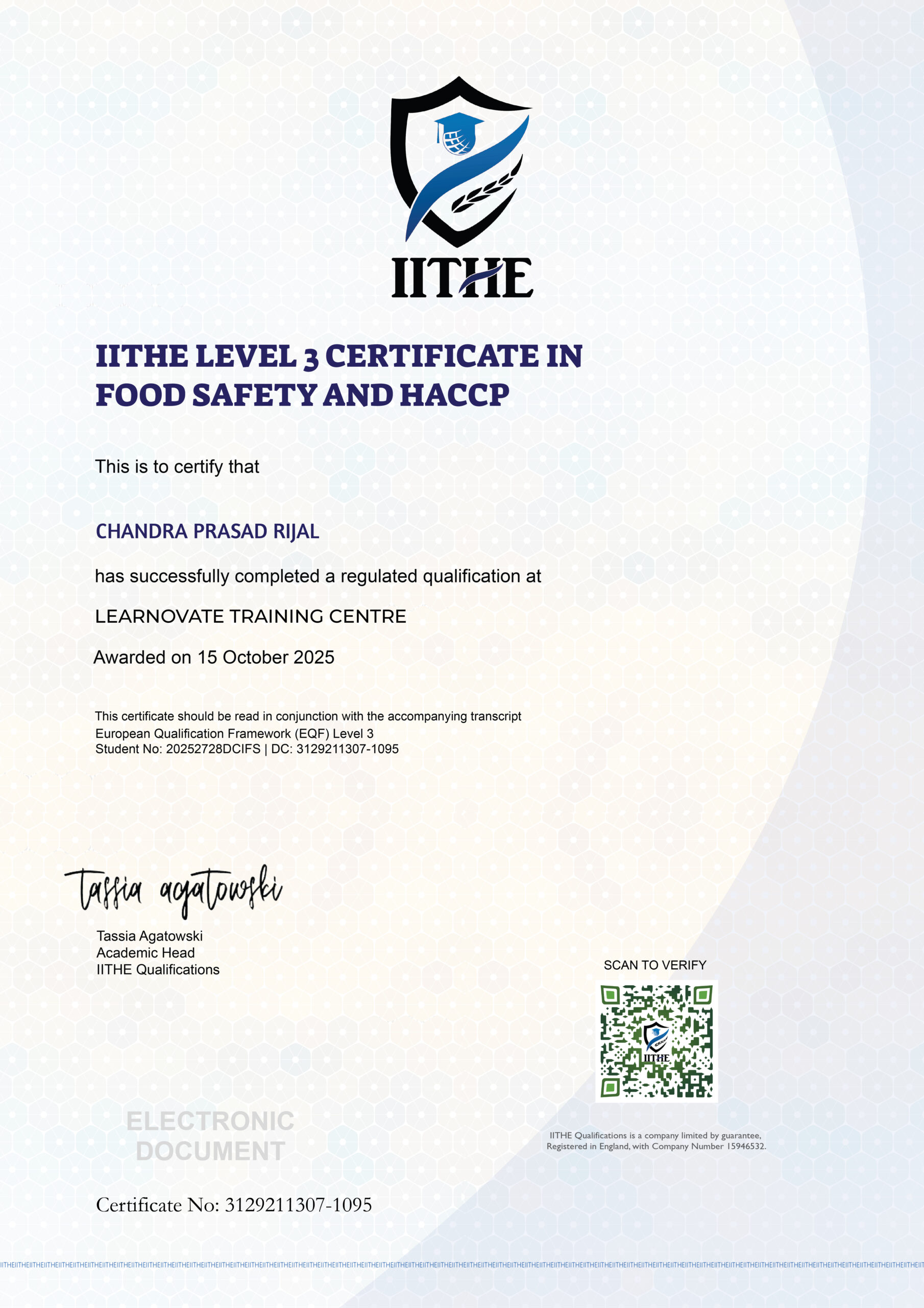 Chandra Rijal Certificate No 3129211307-1095 - International Institute For Training ...