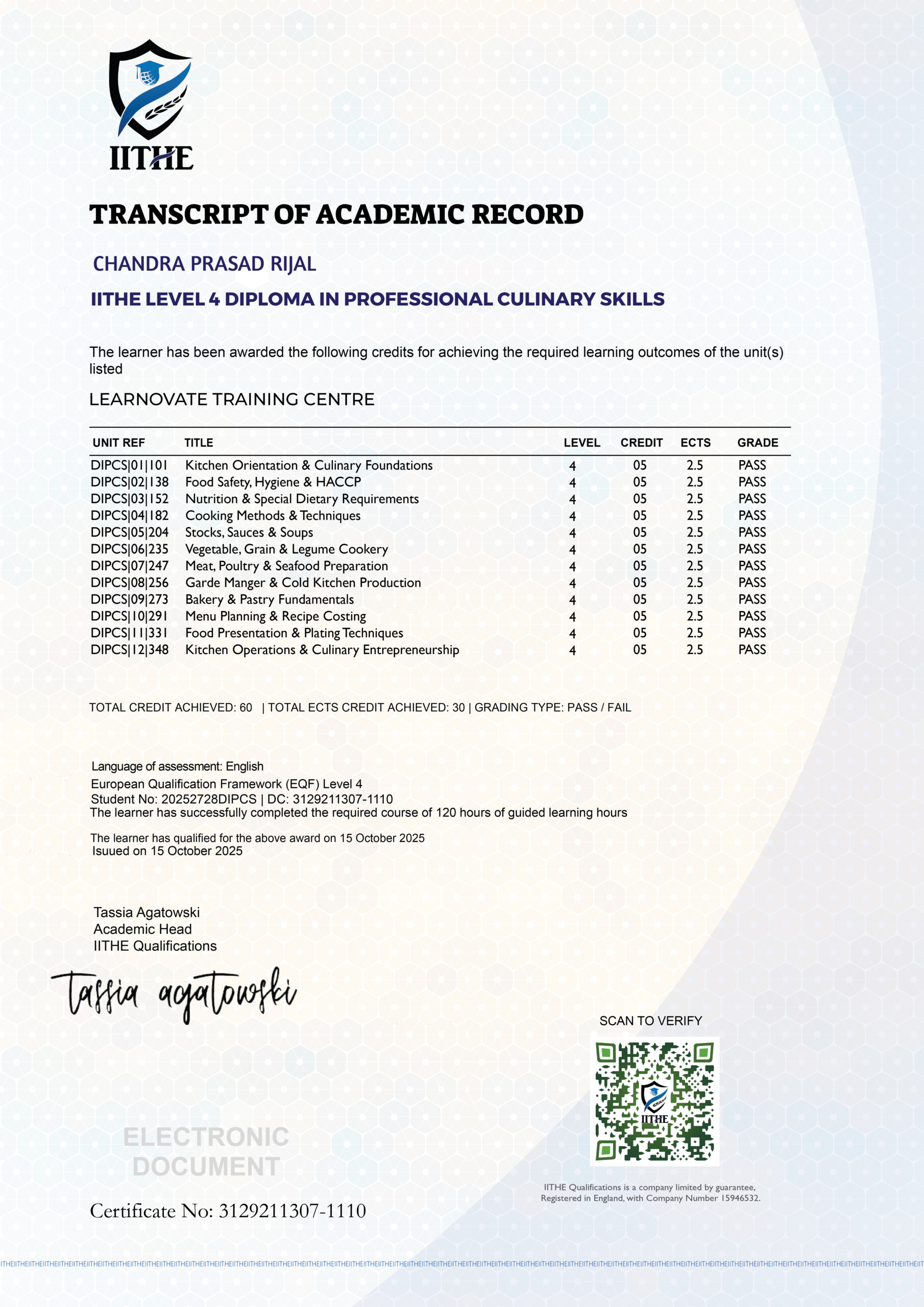 Chandra Rijal Certificate No 3129211307-1110 - International Institute For Training ...